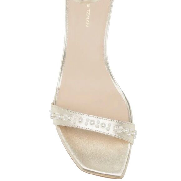 New Stuart Weitzman Pearl Leather Wedge ankle strap square toe sandal 8 - Picture 8 of 8